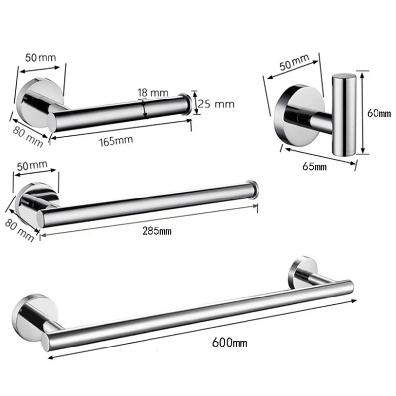 

A88E-Chrome Towel Bar Set Stainless Steel Bathroom Hardware Set 4 Piece Wall Mounted