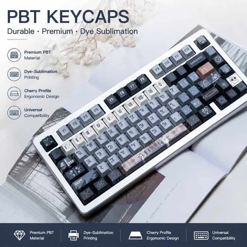 Medieval Theme Retro PBT Keycaps,134 Keys Cherry Profile Doubleshot Custom GMK Key Cap Set For MX Switches Mechanical Keyboards