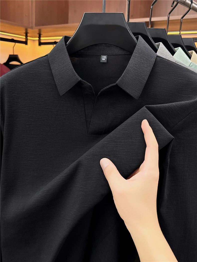 Herren Business Casual Langarm-Poloshirt Frühling Herbst Komfortables Atmungsaktives Arbeitsoberteil für Formelle Anlässe T-Shirts für Männer – Detail 24