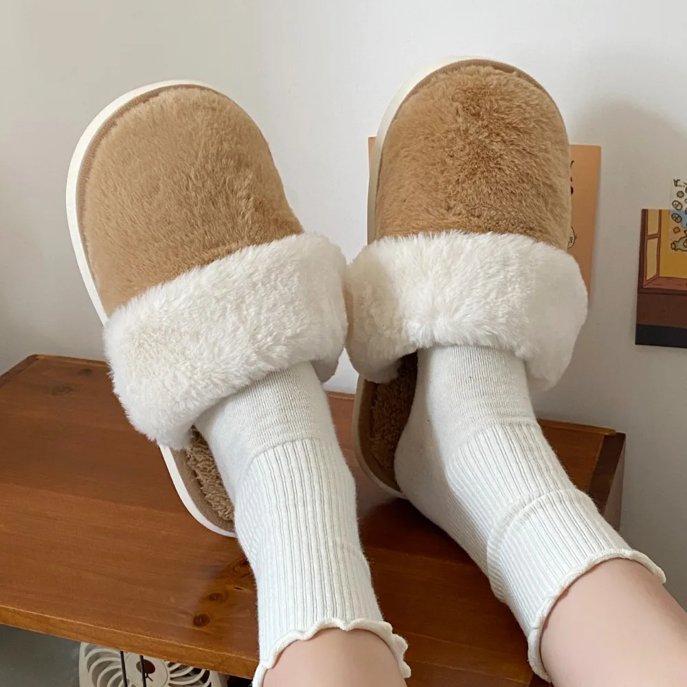 

2025 Closed Toe Warm Cotton Slippers Women Faux Fur Thicken Plush Winter Home Shoes Woman Lightweight Casual Indoor Shoes Female