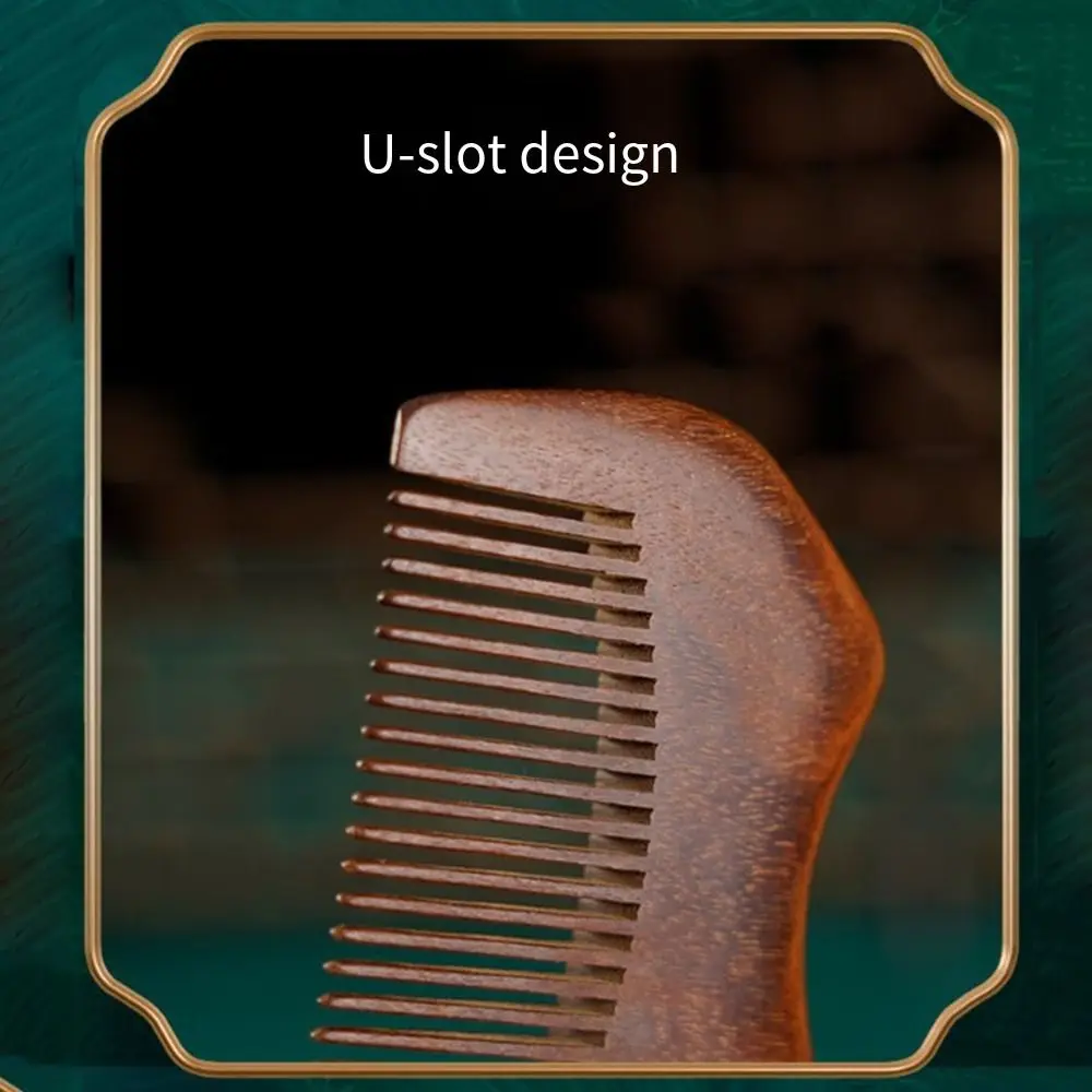 

Narrow Tooth Cat Wooden Scalp Combs Anti-Static with Tassel Head Acupuncture Point Massage Comb Natural Carve Designs
