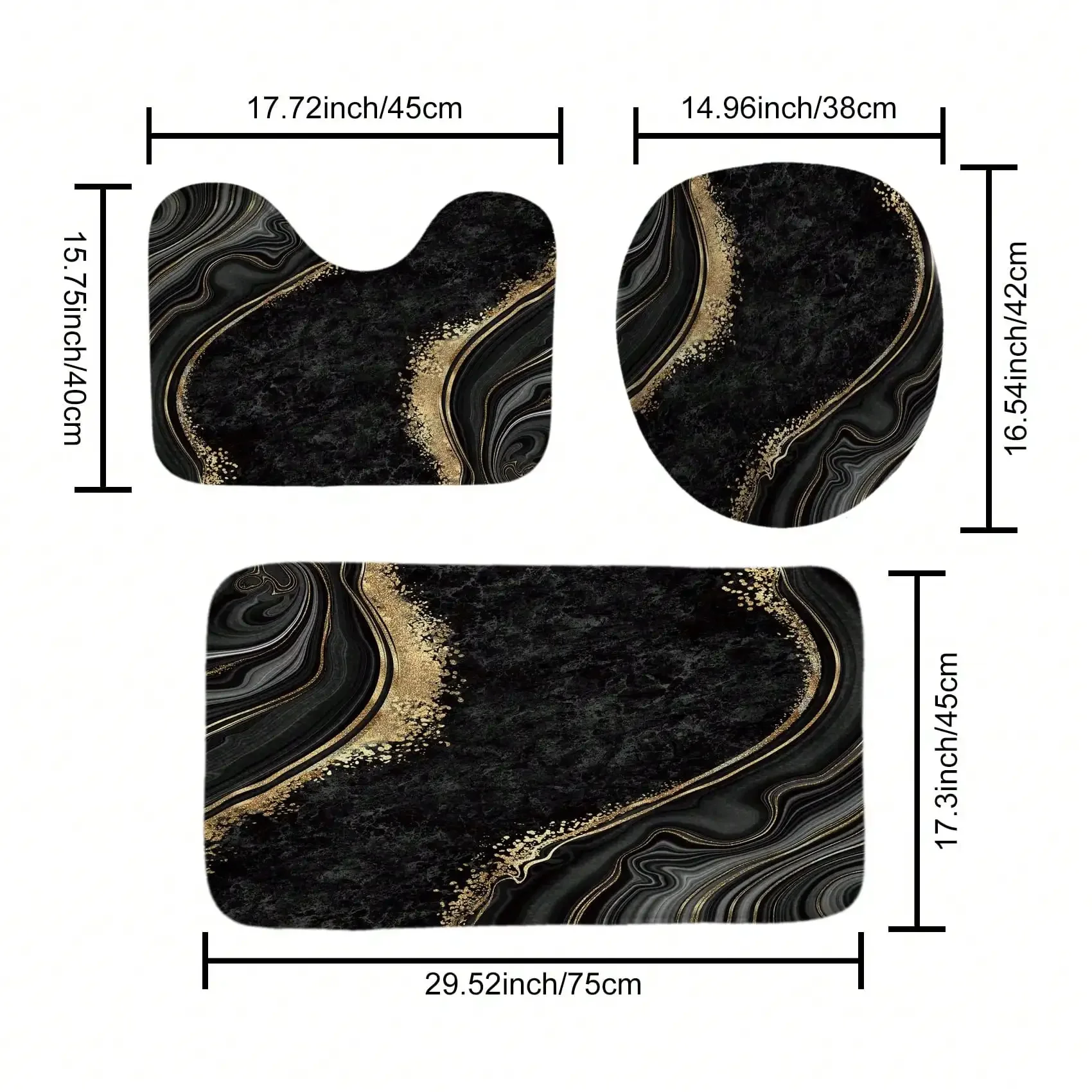 4Pcs Luxury Marble Shower Curtain Sets, Bathroom Sets with Shower Curtain, Toilet Lid Rug, Bath Mat and Contour Mat, Shower Curtain with 12 Hooks for Bathroom Set Decor 72 x 72 Inch, Black - view 4