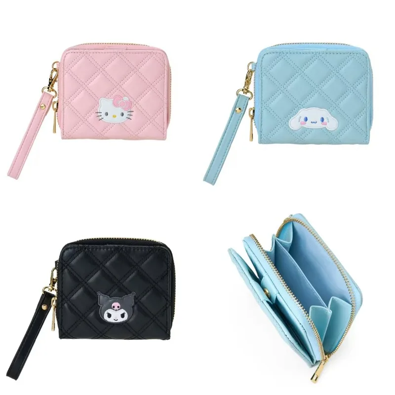 

New 2025 Cinnamoroll Kuromi Cartoon Quilted Double Fold Wallet Sanrios My Melody Short Portable Cute Girl Pu IC Card Bag Gift