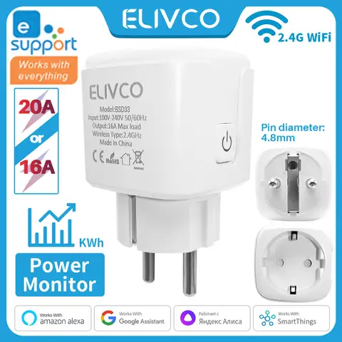 eWelink 16A/20A 스마트 플러그 WiFi EU 소켓, 전력 모니터링 타이밍 기능 지원 Alexa Google 홈 Alice SmartThimgs IFTT