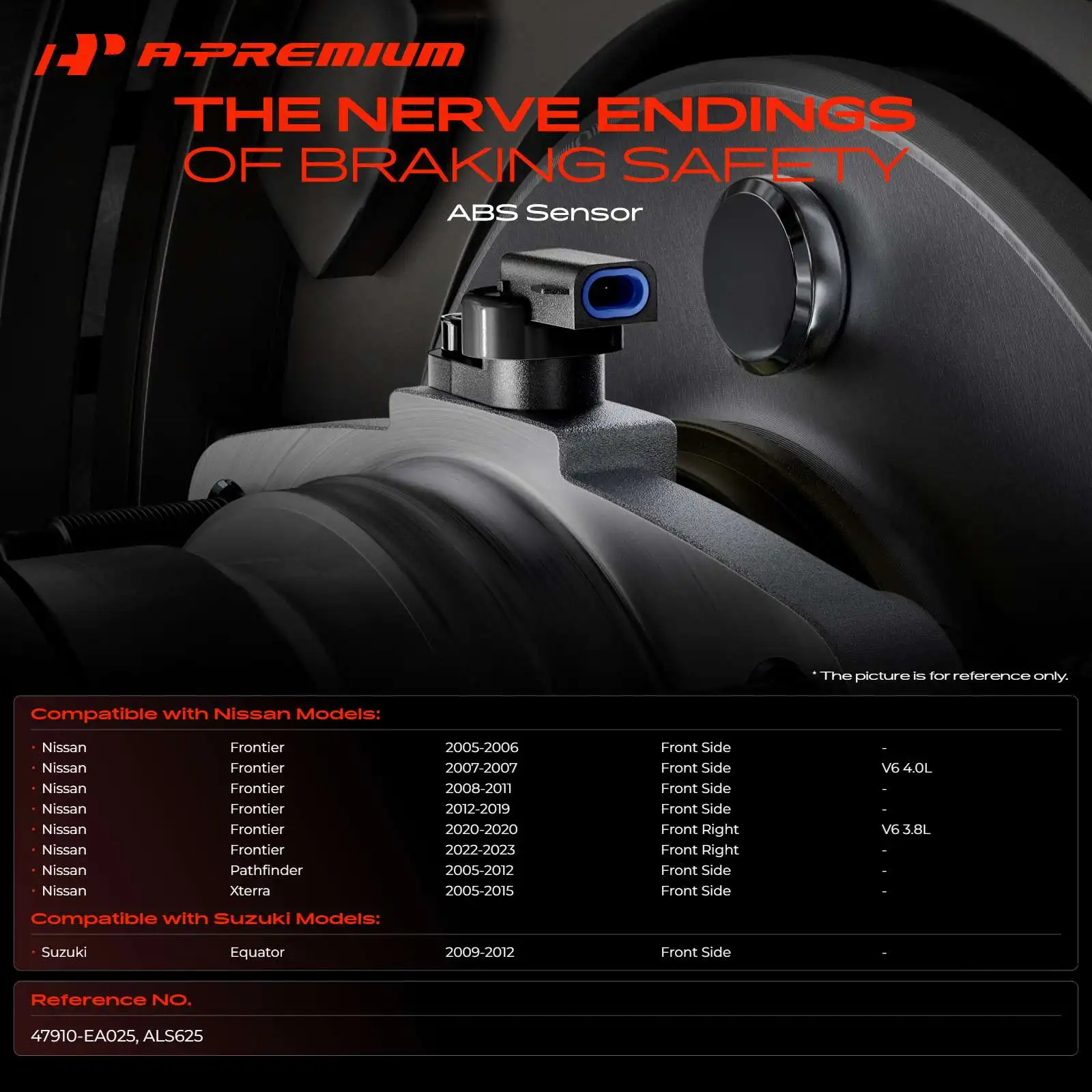 A-Premium Front Driver or Passenger Side ABS Speed Sensor for Nissan Frontier 2005-2020 Pathfinder 2005-2012 Xterra 2005-2015