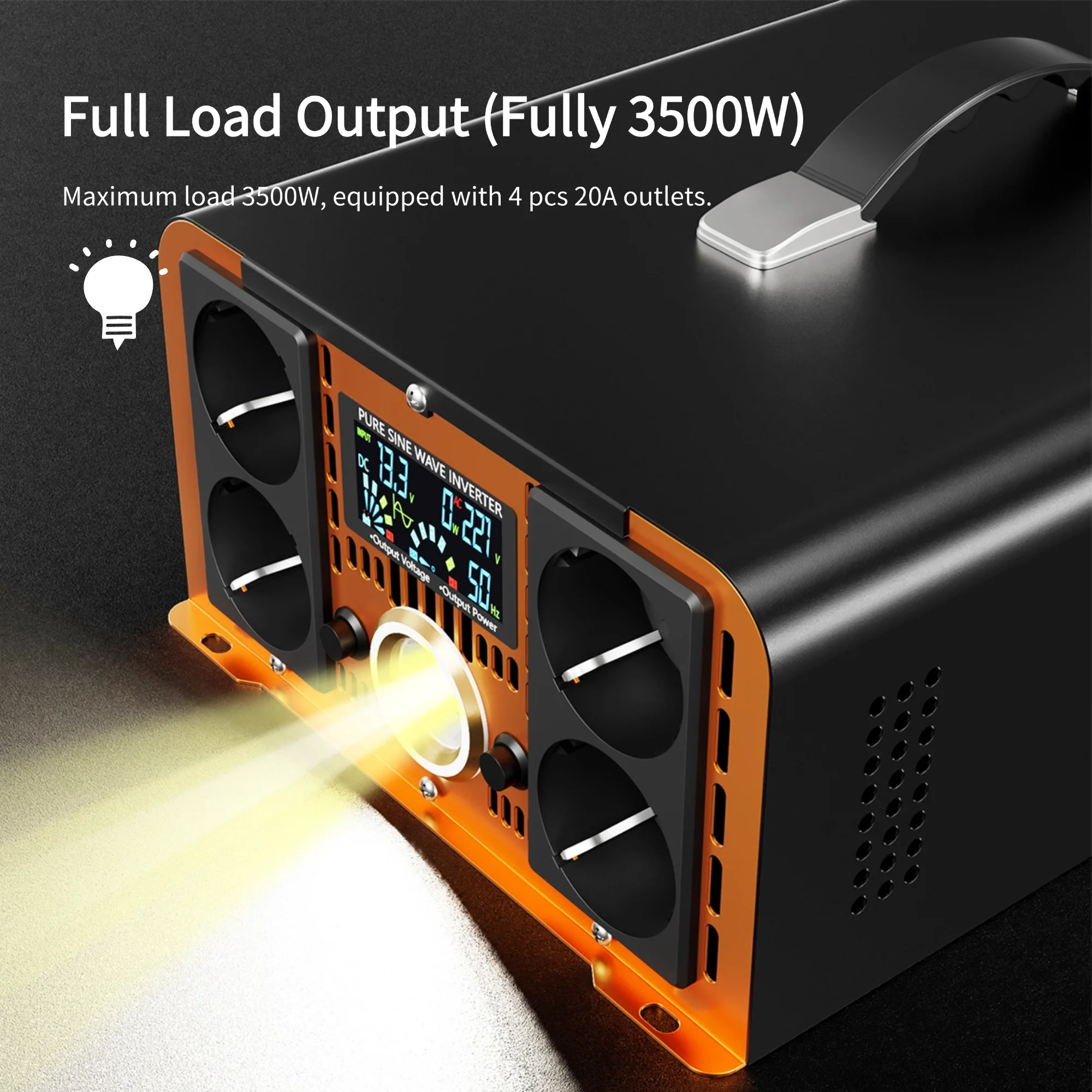 HOULI portable pure sine wave inverter 6000W/7000W/10000W high power voltage converter, DC12V/24V/48V TO 220V, with 4 AC sockets