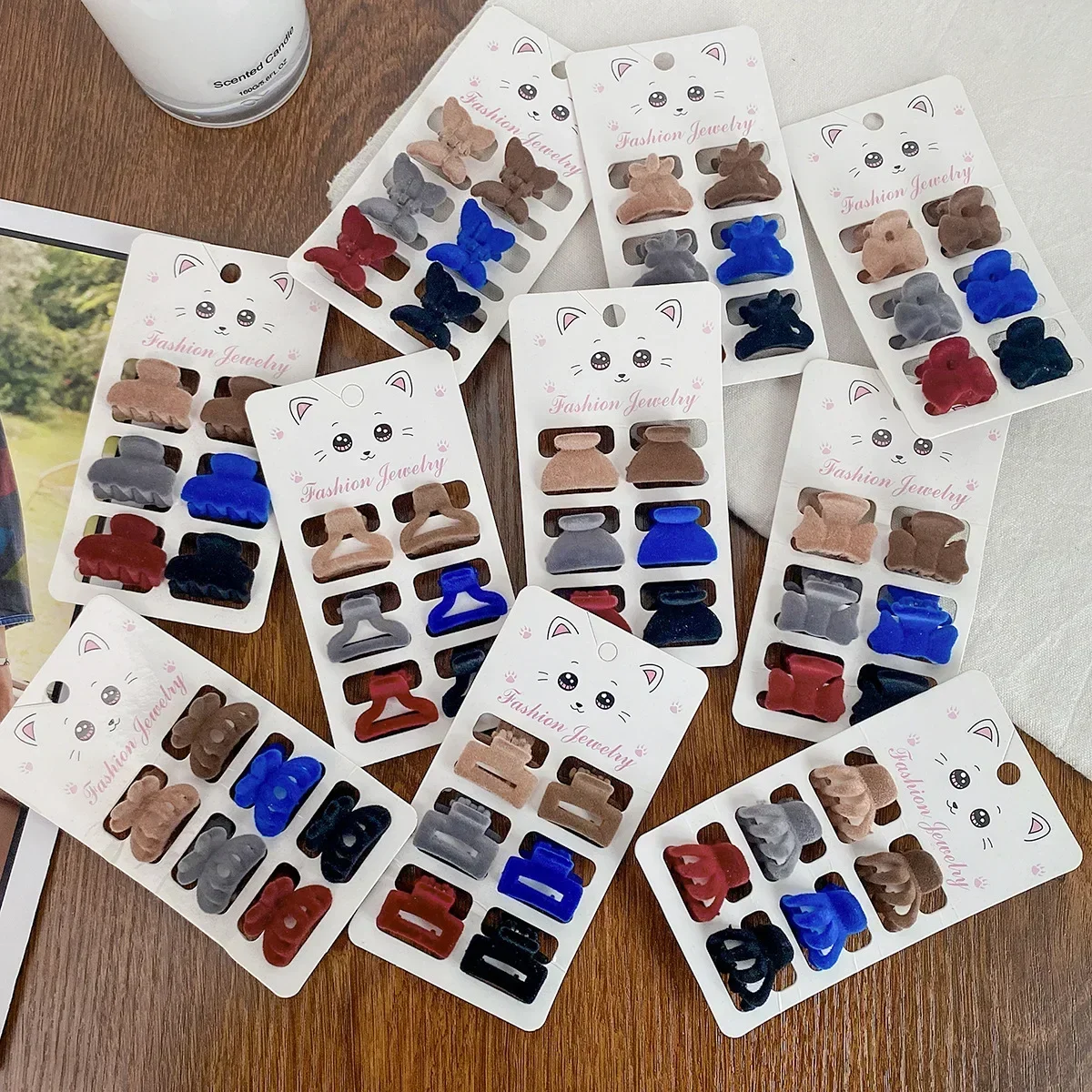 New 6pcs Velvet Mini Hair Claw Temperament Retro Butterfly Plush Small Hairpins Braided Hair Bangs Clip Side Clip Hair