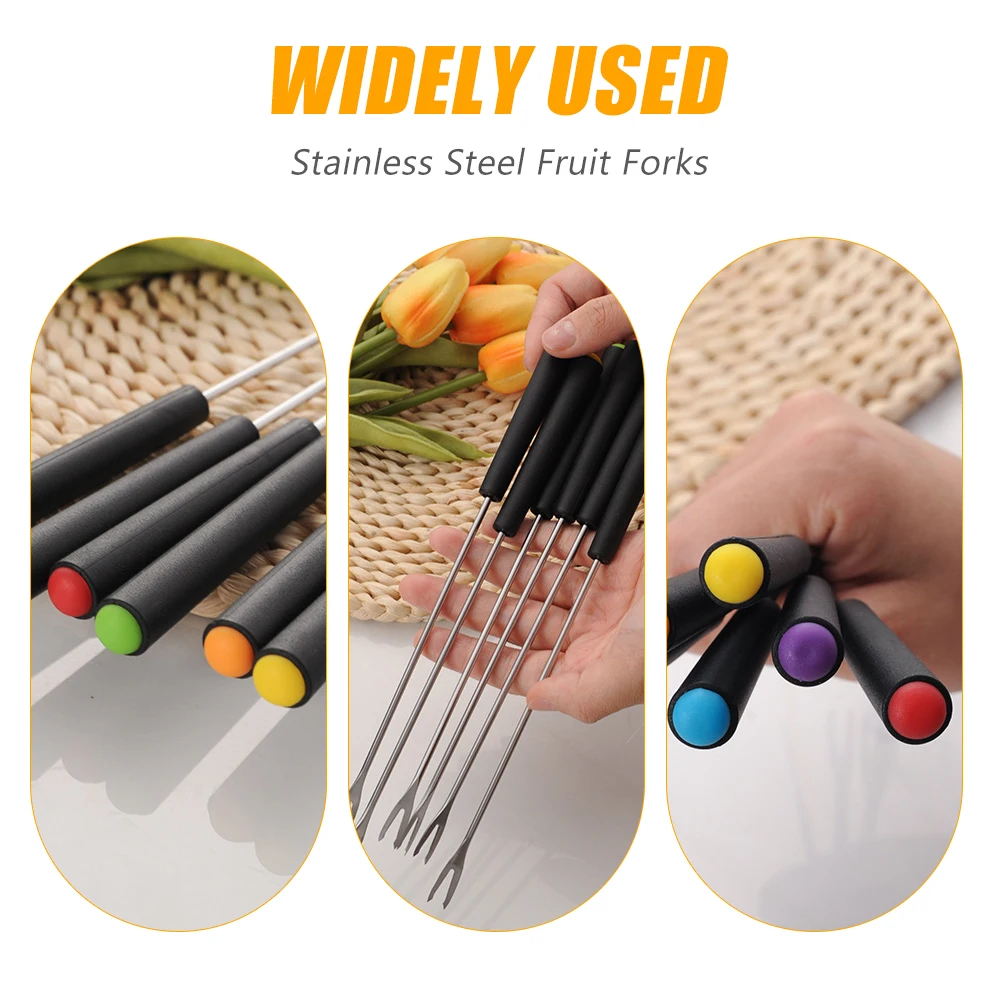 

6pcs Stainless Steel Cheese Forks Dessert Dipping Tools for Chocolate Fruits Candies Kitchen Gadgets Smooth Party Use