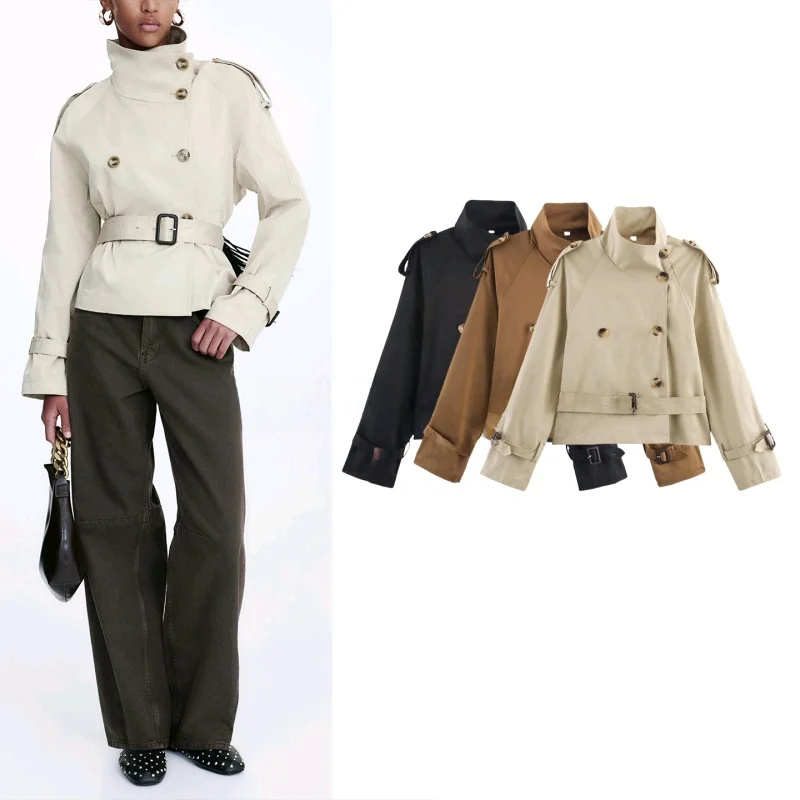 

Fall New Women's Short Coat Casual Loose Fit Color Polyester Fiber Long Sleeve Funnel Neck with Shoulder Insertion And ...
