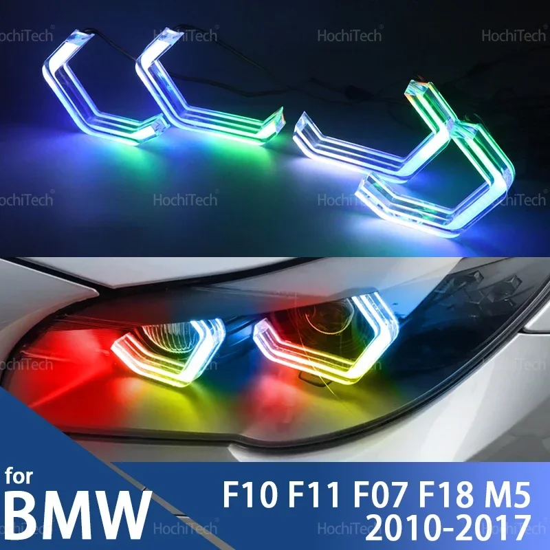 For BMW 5 Series F10 F11 F07 F18 2010-2017 M4 style LED Angel Eyes Kit Ring flashing RGB APP control Headlight Lamps