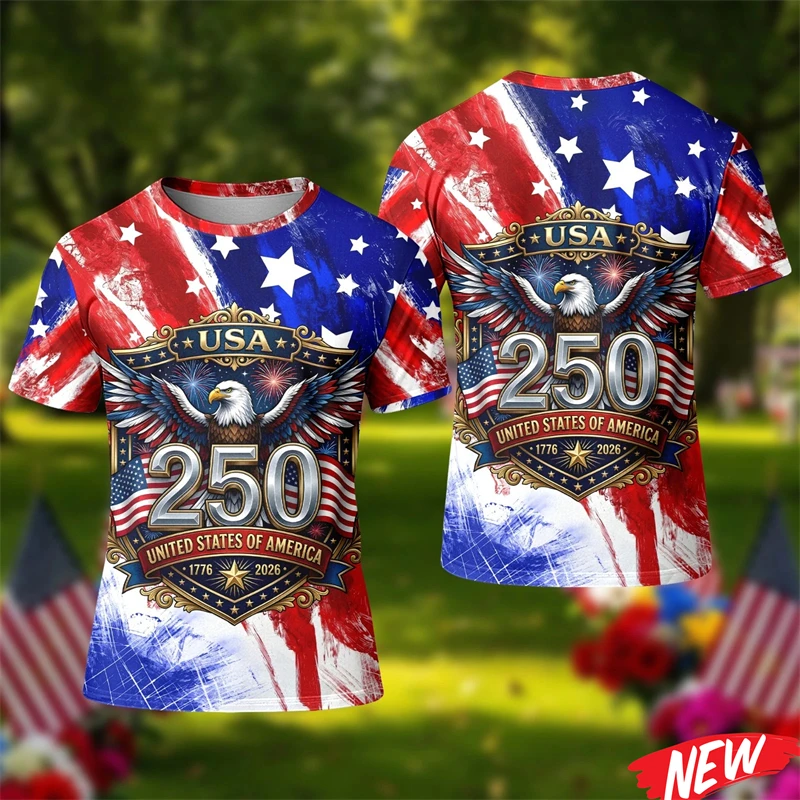 America 250th Anniversary T Shirt For Men America 250 Years Short Sleeves Fashion 2026 USA Independence Day Crew Neck Tee Shirts