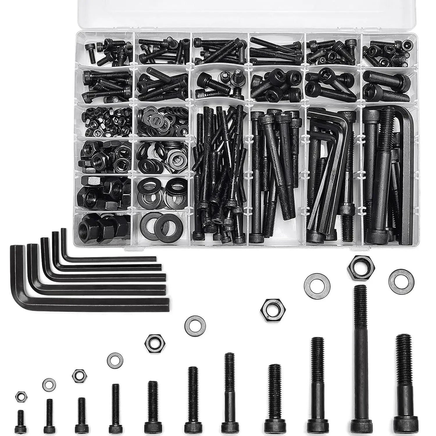 

434PCS M5 M6 M8 M10 M12 Metric Bolt Assortment 12.9 Grade Cylindrical Head Screws Nuts and Washers Hex Socket Head Cap Machine S