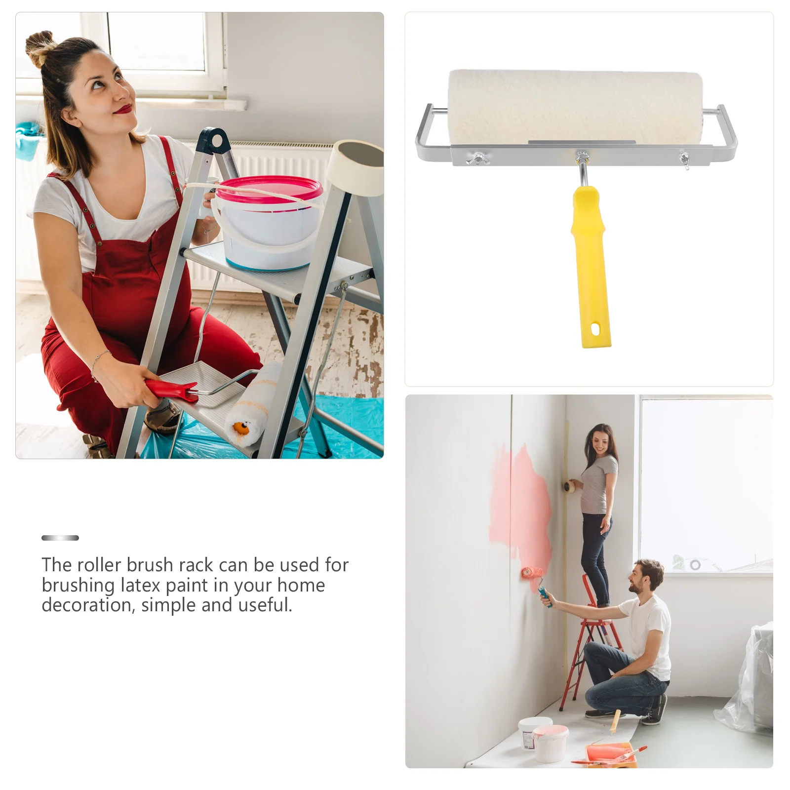 

1pc Roller Brush Rack Aluminum Alloy Retractable Handle For Latex Paint Flexible Roller Stand Dual Rack Painting Tool
