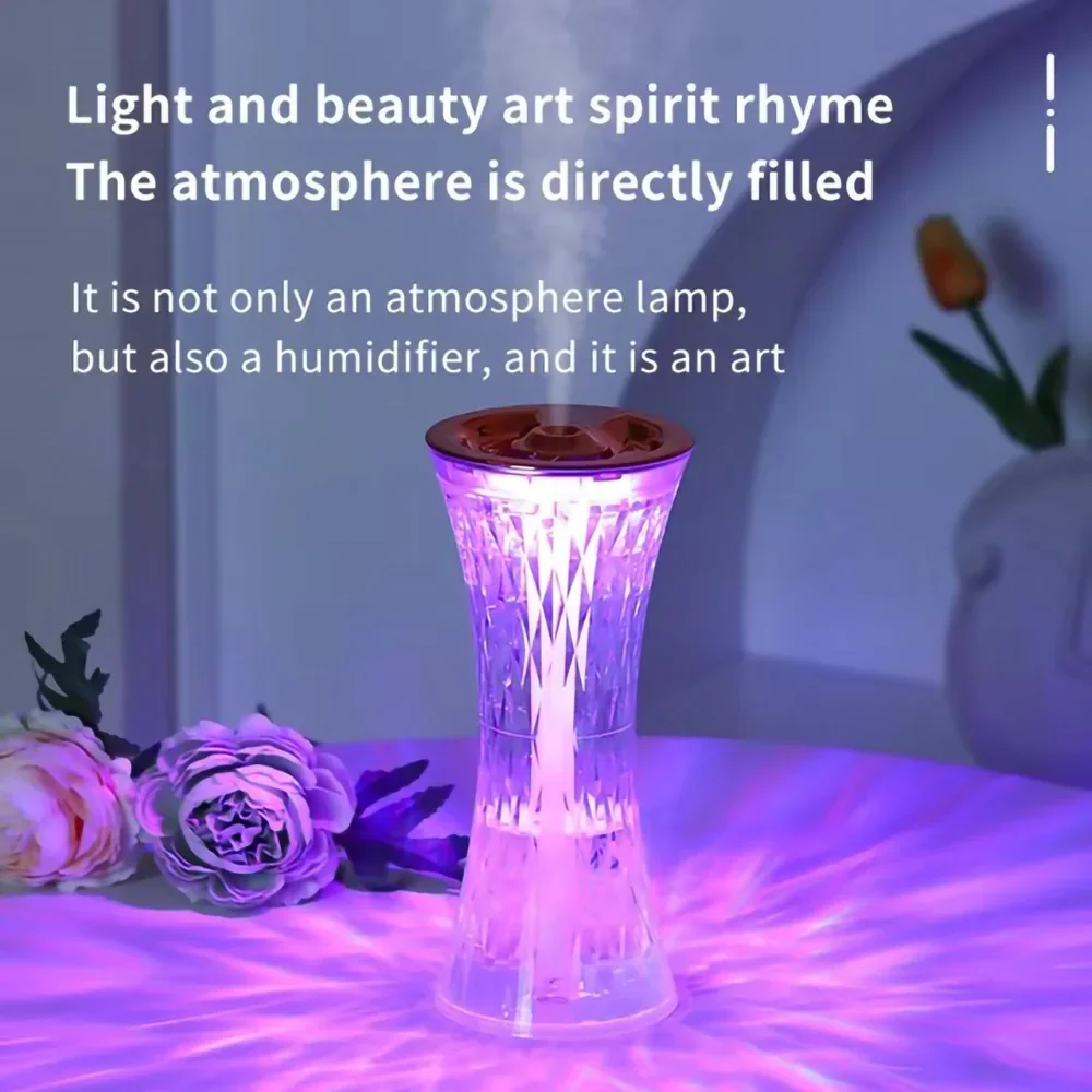 

Slim Waist Air Humidifier Glass Design Touch Ambient Light Air Humidifier Night Light Clear Glass Rose Crystal Led Table Lamp