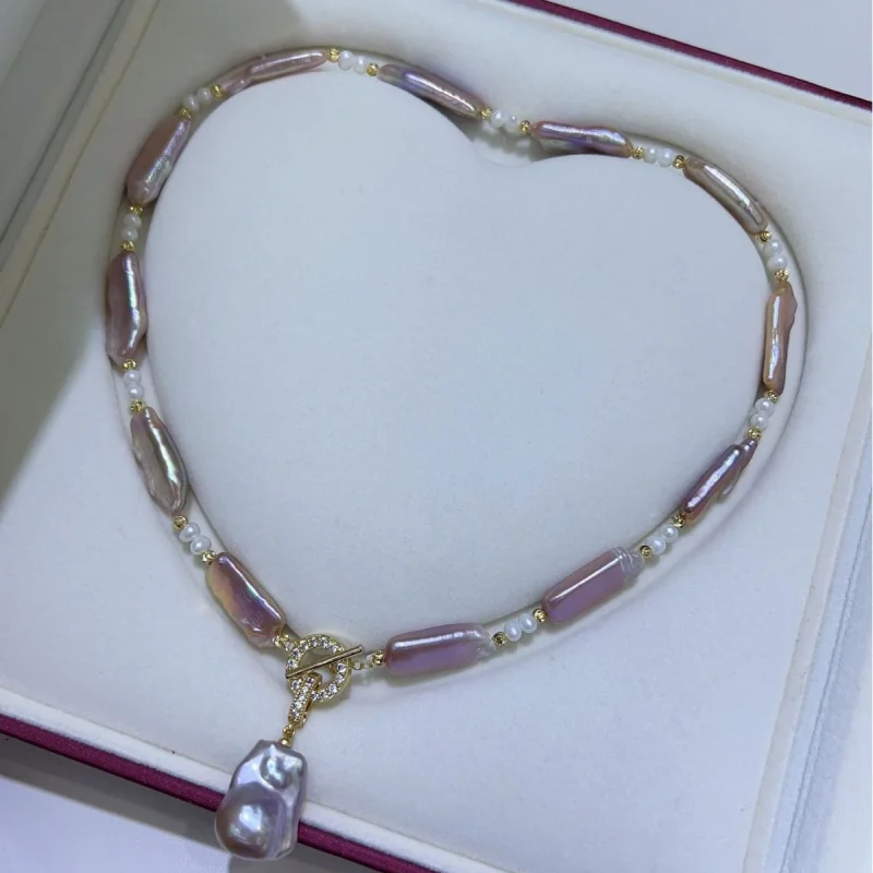 

Silver-Plated Copper Fashion Galaxy Long Rectangular Baroque Small Silver Bar Irregular Freshwater Pearl Necklace High Version