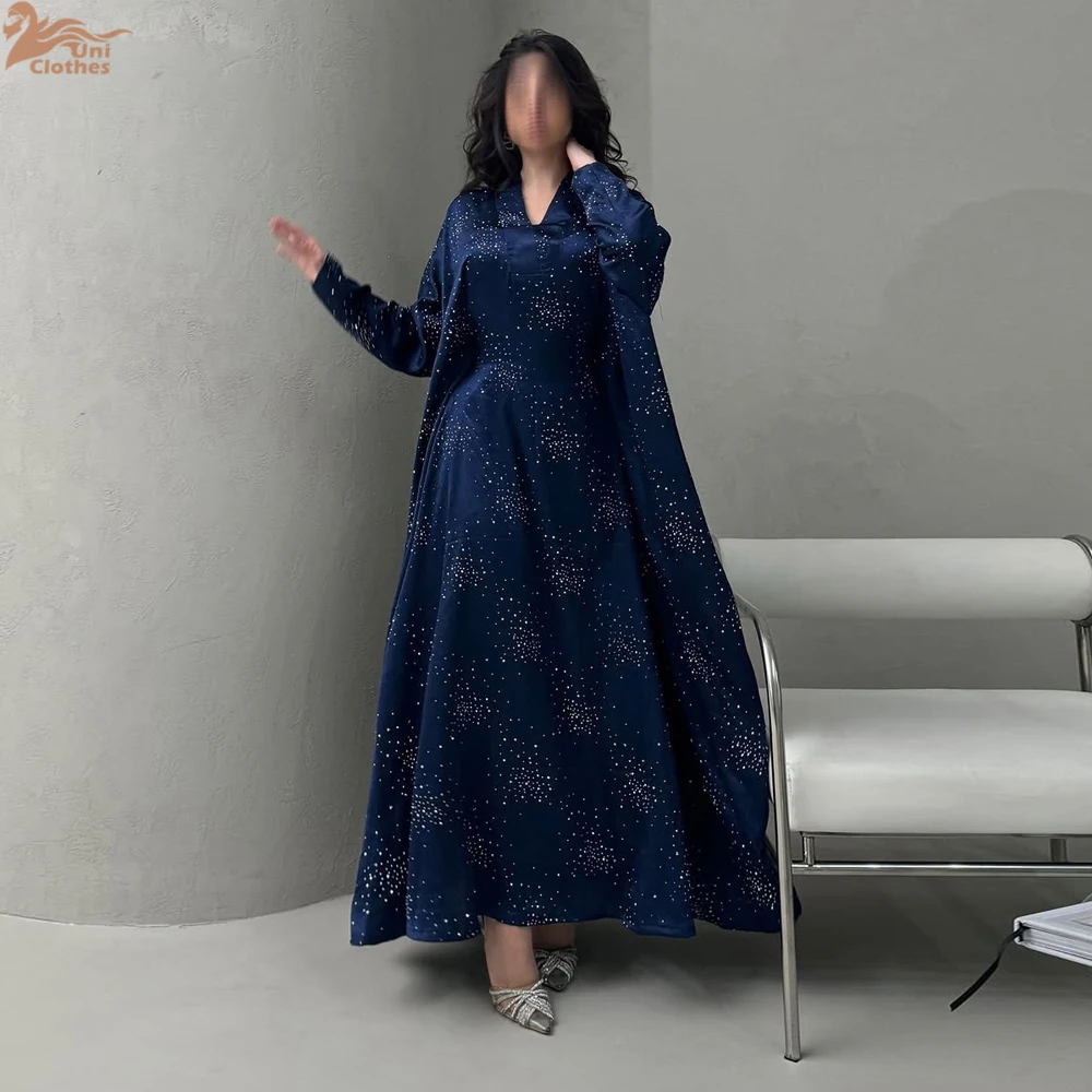 

Uni New Muslim Rhinestone Stamping Abaya Elegant Women Evening Dress Tunic Kaftan 2025