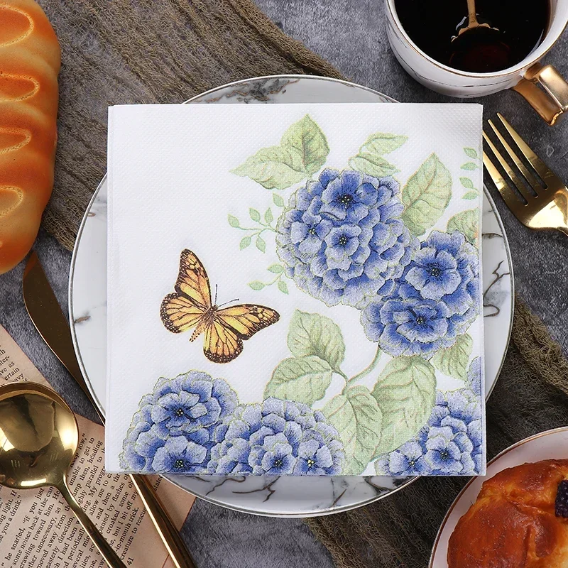 New Hydrangea Colorful Napkins Printed Paper Napkins Western Restaurant Hotel Cafe Pure Wood Pulp Paper 20 Pieces 2 Layers 33cm