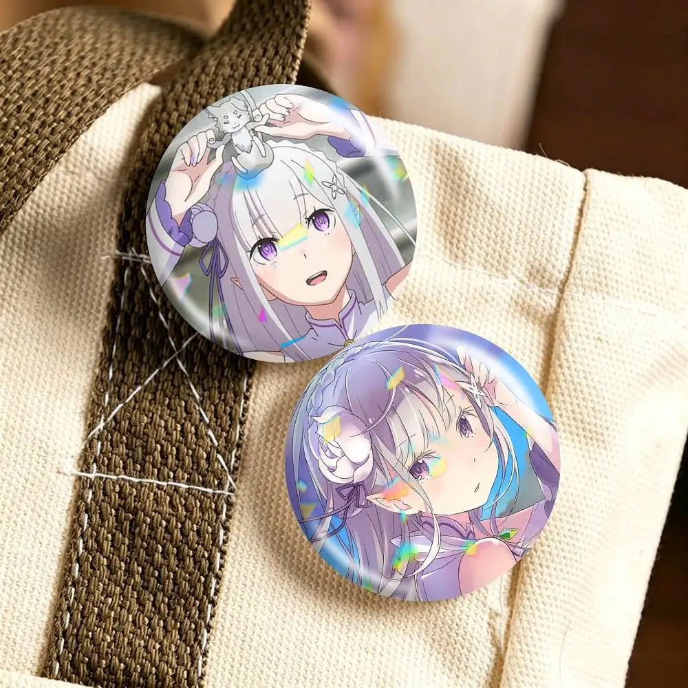 Anime Re Zero E-Emilia 25mm 32mm 44mm 58mm 75mm Brooches Badges Pins for Accessories Gift
