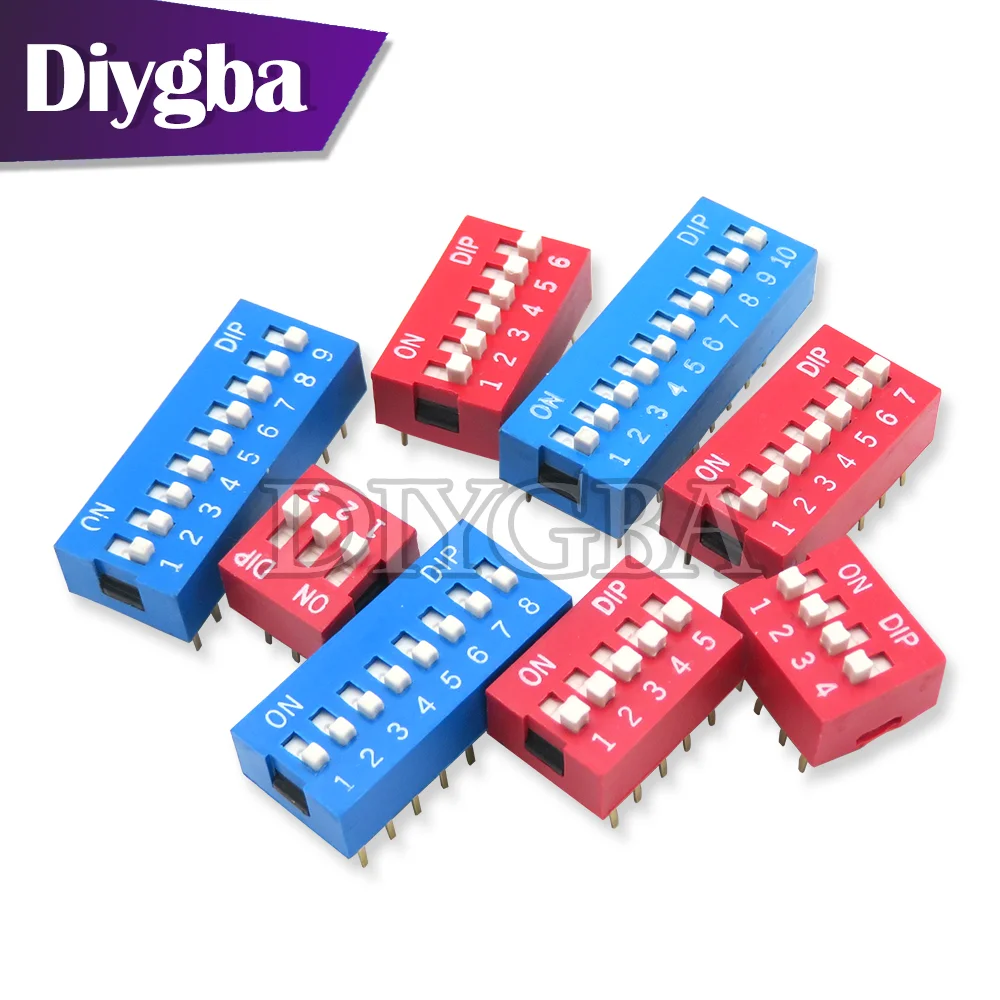 10PCS Slide Type Switch 1 2 3 4 5 6 7 8 9 10 PIN 2.54mm Position Way DIP Red Blue Pitch Toggle Switch  Snap Switch Dial Switch