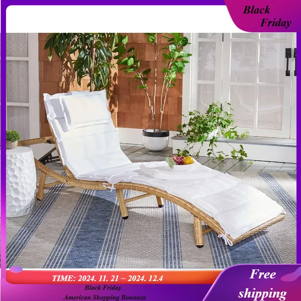 Outdoor Collection Colley Natural Wicker/White Cushion Adjustable Recliner Chaise Lounge Chair 25.2