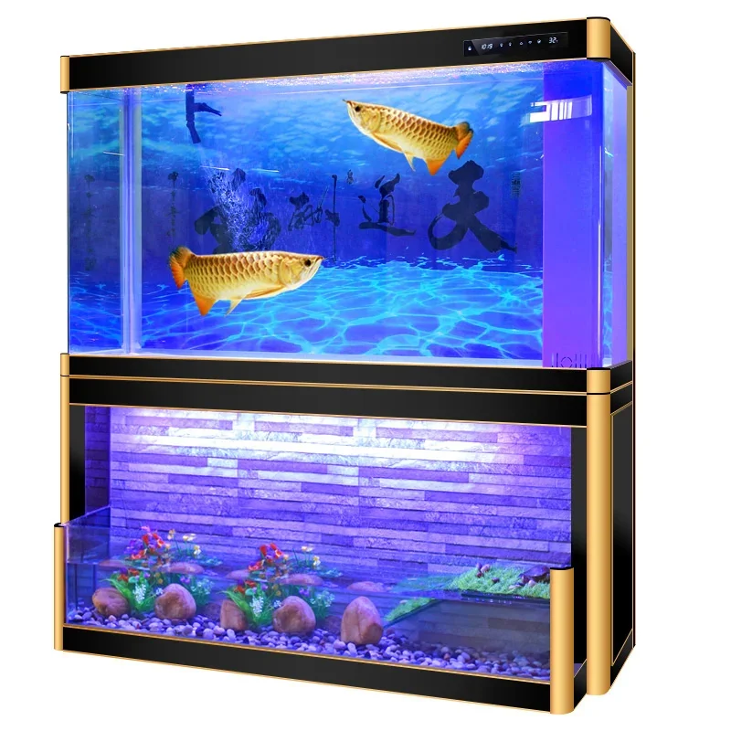 aModern Water Curtain Wall Aquarium for Living Room & Dining Room Glass Bottom Filter Eco-Friendly Large Customizable Fish Tank