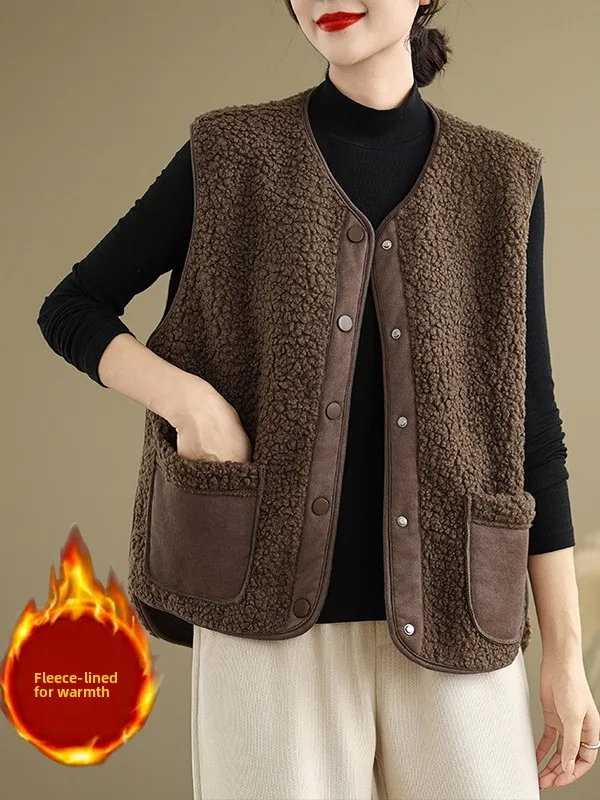 

Осень-зима, новый женский жилет, джет, кожаный меховой интегрированный верхняя одежда, универсальная круглая одежда на одной пуговице