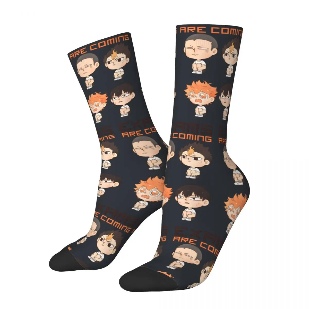 Funny compression Exams Are COMING Socks for Men Hip Hop Harajuku Haikyuu Happy Quality Pattern Printed Boys Crew Socks Gift