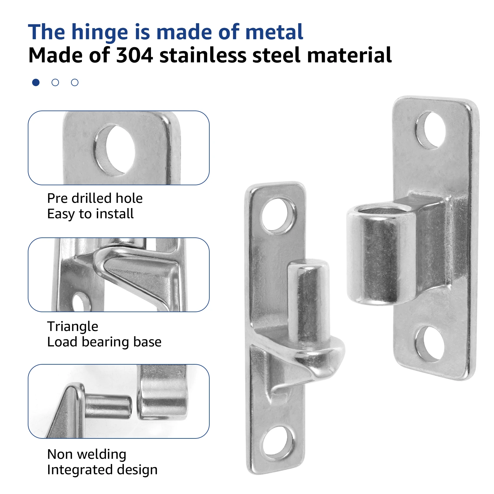 Gate Hinges 304 Stainless Steel Gate Hinges Wall Mount One Piece with Non-Welding Chain Link Fence Parts for Wooden Fences