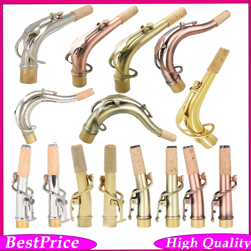 Saxophone Bent Neck Brass Silver Plated Extended Sax Curved Neck for Tenor /Alto/Soprano Saxe Woodwind Replacement Accessories