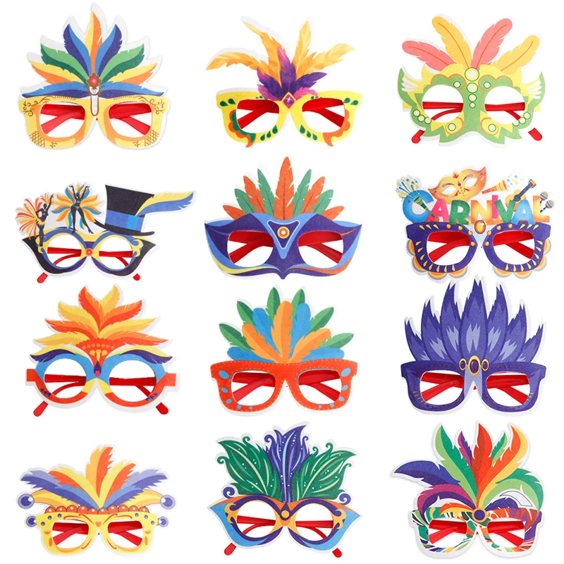 Brazil Carnival Party Decorations Colorful Non Woven Feather Glasses Party Photograph Props Birthday Decoration Mardi Gras Decor