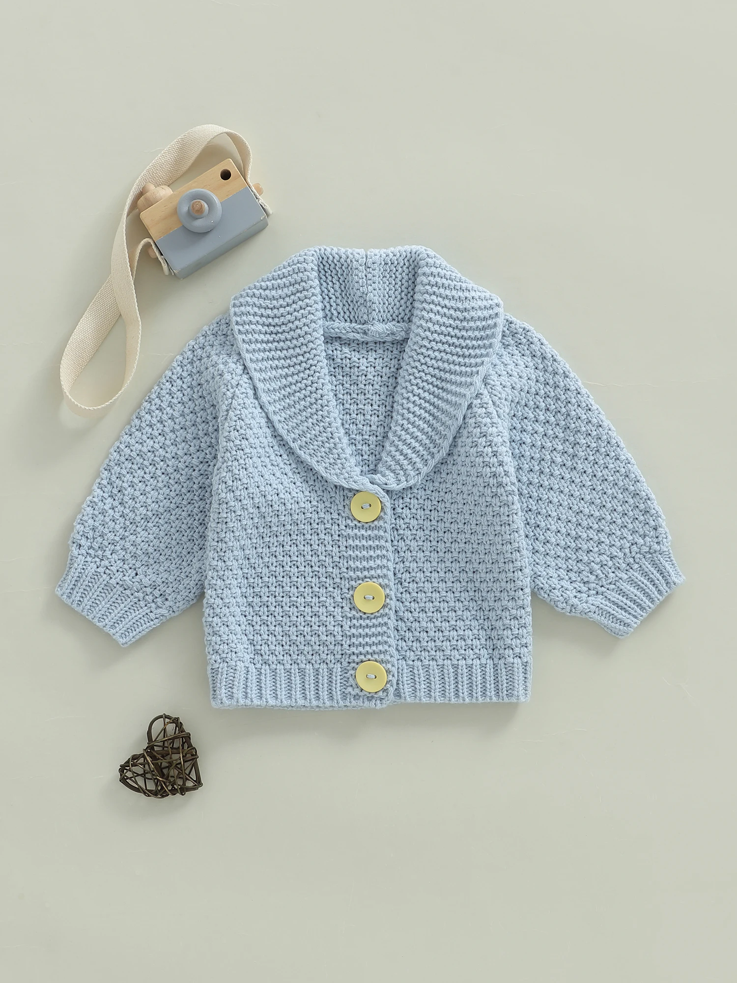 Cardigã de malha para bebês meninas elegantes cor sólida manga comprida com botões e gola