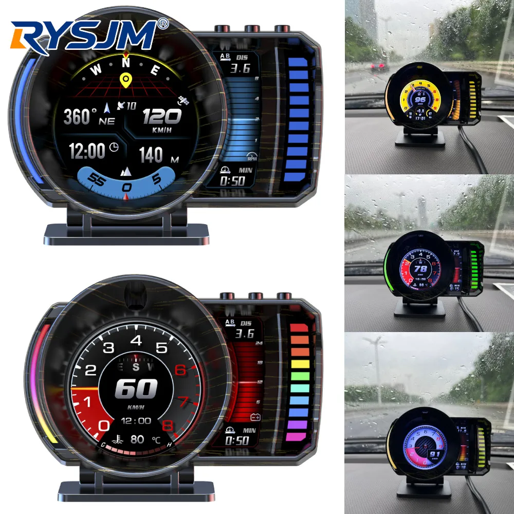 OBD+GPS+RGB P28 Car HUD OBD2 Gauge Digital Speedometer Turbo RPM Water Temperature With Gesture Recognition Overspeed Alarm
