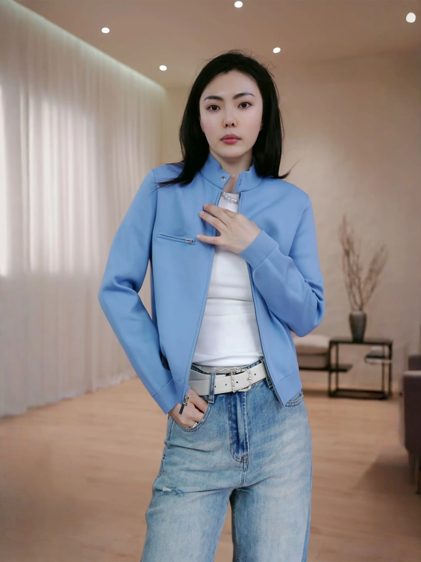 Blue Zipper Casual …