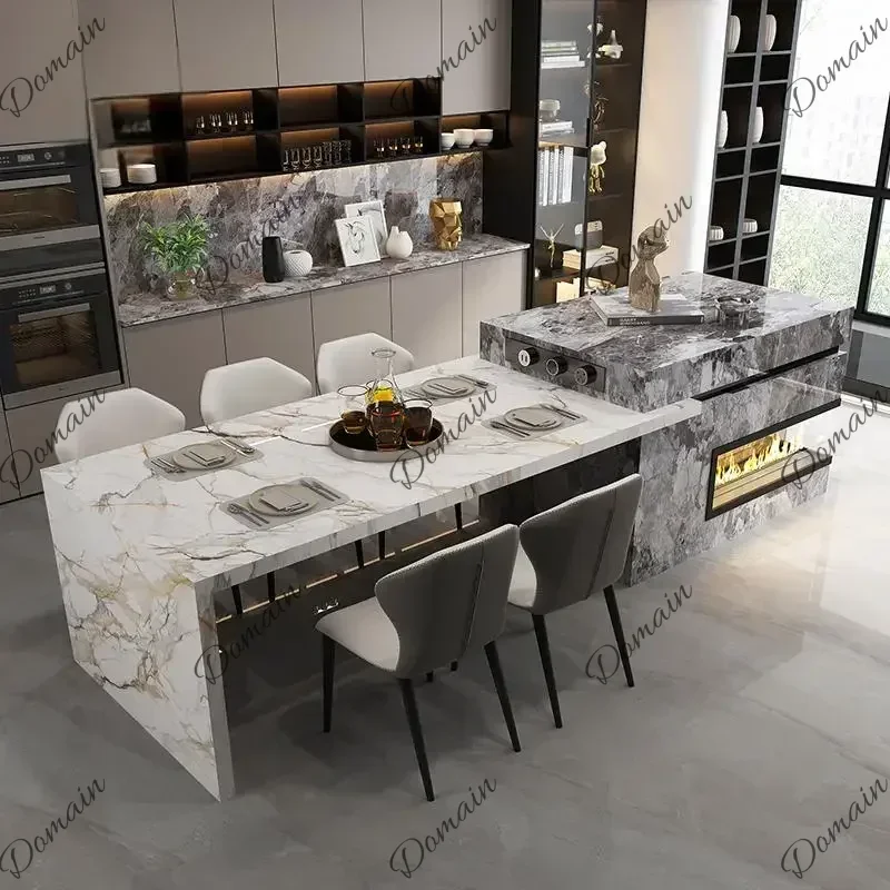 MN  Any Size Custom Marble Kitchen Island with Wine Cooler Storage Built-in Refrigerator Cabinet Natural Stone Countertop Kitche