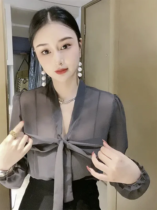 

Стильный женский топ из микропористого шифона с V-образным вырезом и защитой от солнца, дизайн в корейском стиле, свободный крой...