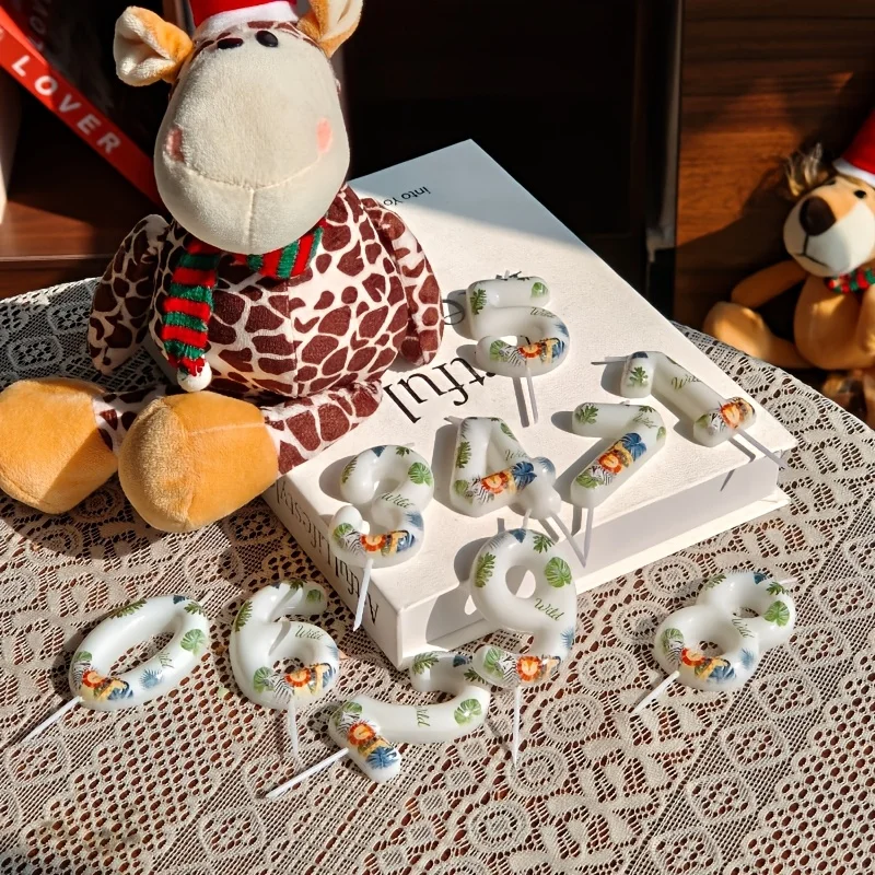 Vela con Número del 0 al 9 con Diseño de Animales Salvajes, Adorno para Pastel de Safari en la Selva para Decoraciones de Cumpleaños con Temática de Animales Salvajes y Parques de Vida Silvestre