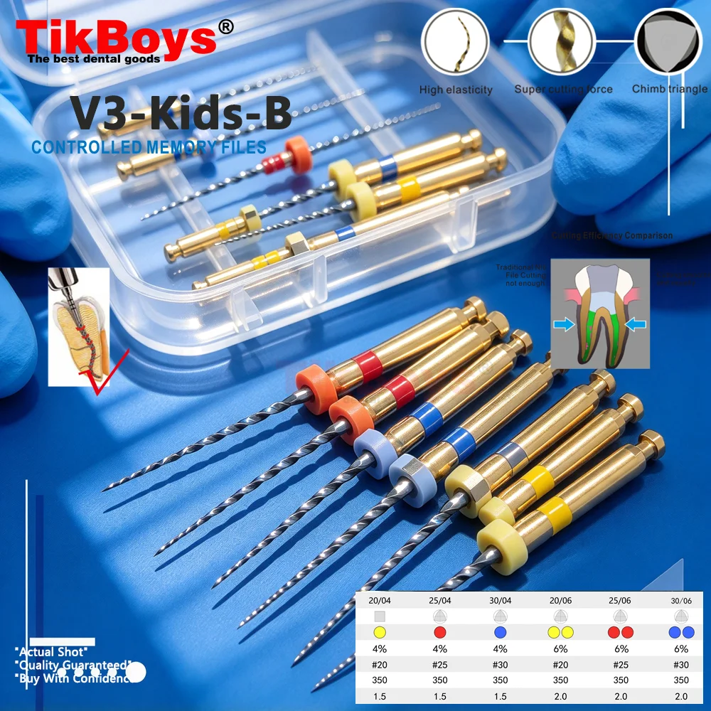 6Pcs/Pack 16MM Dental Pediatric Endodontic Baby NITI Rotary Files Rotary Engine Files Tip For Kids Root Canal 04/06taper 20#25#
