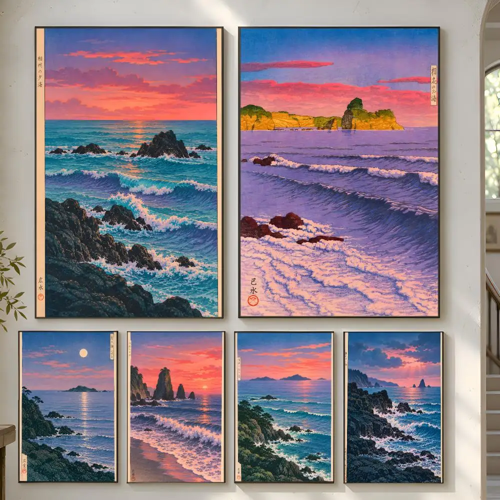 Ukiyo-e Coastal Twilight Poster Home Artwork For Living Room Bedroom Office Dorm Apartment Gift