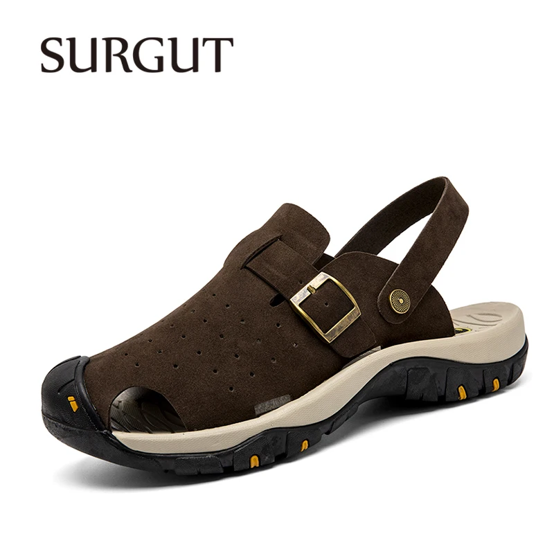 SURGUT Summer Men's Sandals Suede Upper Soft Quick-Dry Non-Stuffy For Creek Tracing Plus Size 38-48