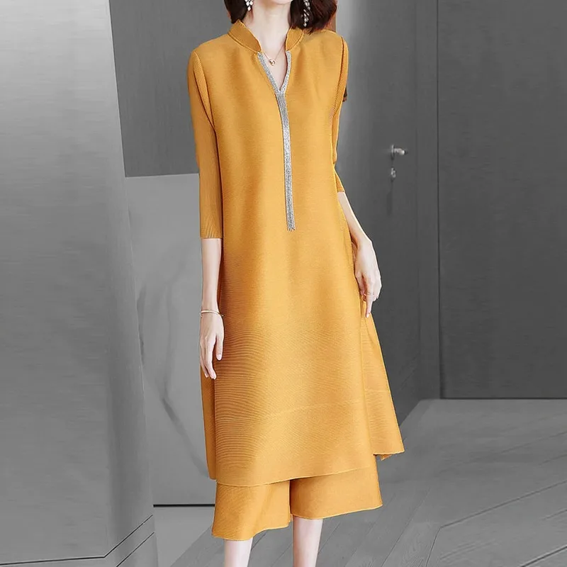 

Miyake Pleated Casual Fashion Pants Set 2026 New Fashionable Elegant Age-Reducing Plus Size Women's Fold Two-Piece Summer Outfit
