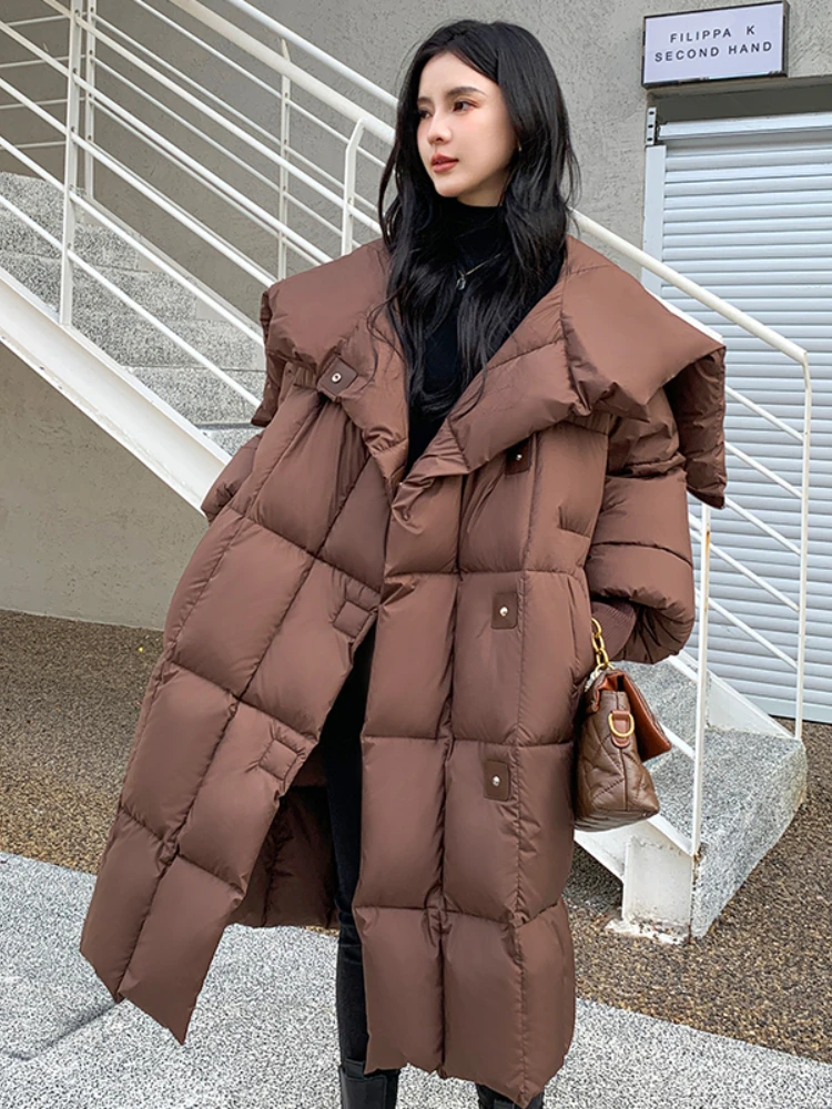 Piumino d\'oca moda invernale da donna 2023 nuovo cappotto caldo addensato lungo coreano con cappuccio allentato di alta qualità