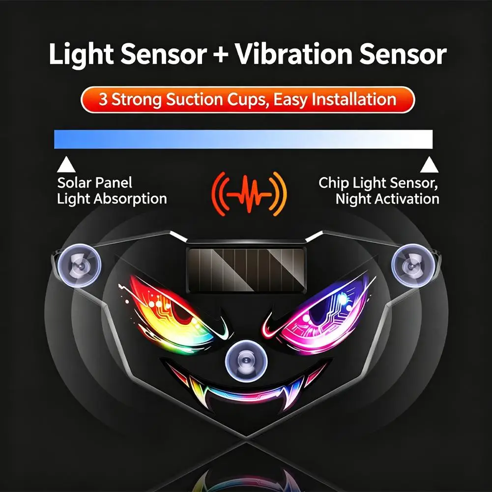Solar LED Car Window Light Devil Eyes Flash Warning Sticker Auto Interior Exterior Atmosphere Decor Lamp