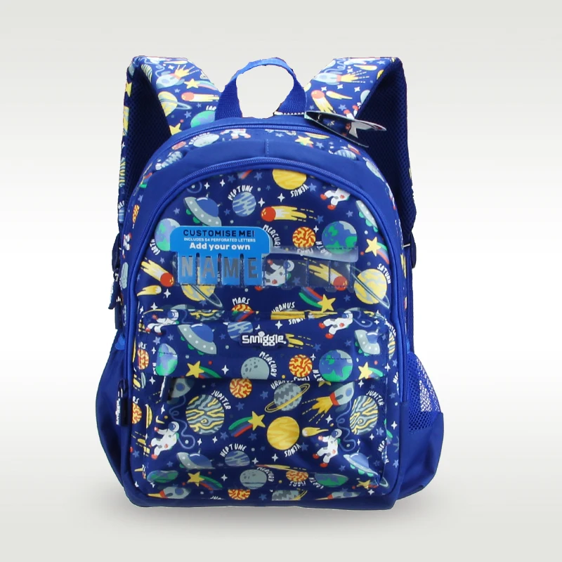 Australia original Smiggle hot-selling children's book boy cool dark blue planet name letter card backpack 14 inches