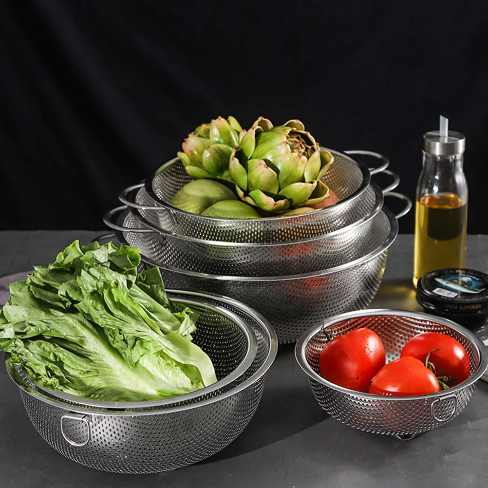 

1pc Stainless Steel Drain Basket Hollowed-Out Design For Fruit Vegetable Rice Washing Skid-Proof Kitchen Washing Basket