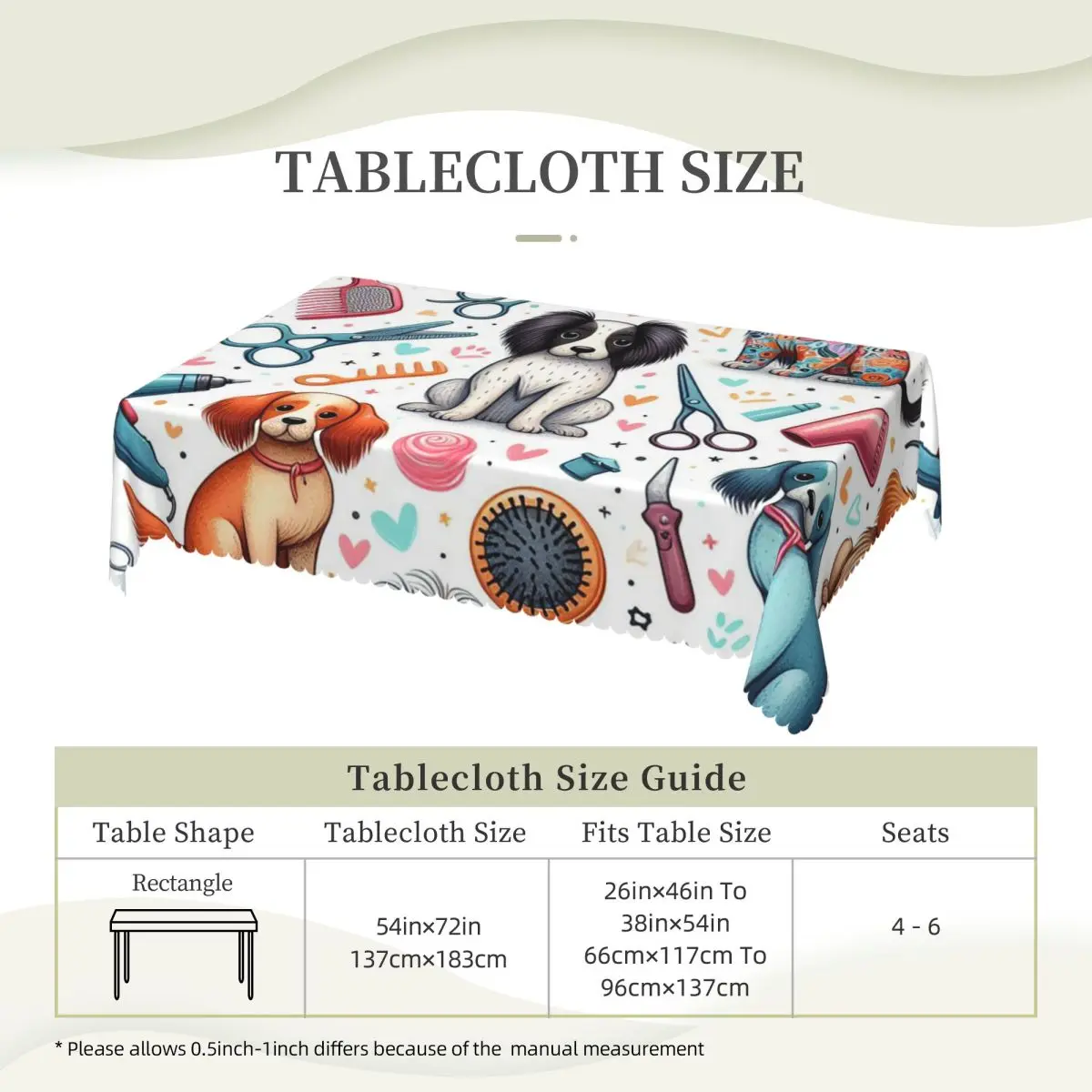 Dog Grooming Tablecloth Restaurant Kitchen Rectangular Tablecloth Festival Decorations Tablecloth Outdoor Dining Table Cover