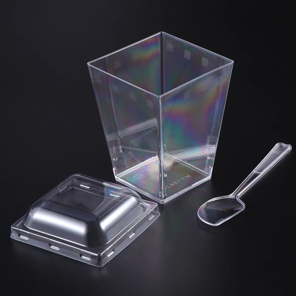 

25 комплектов желейных чашек, квадратные прозрачные мини-десертные чашки с крышкой, ложка для пудинга, мусса, тортов, ресторана, вечеринки, кейтеринга