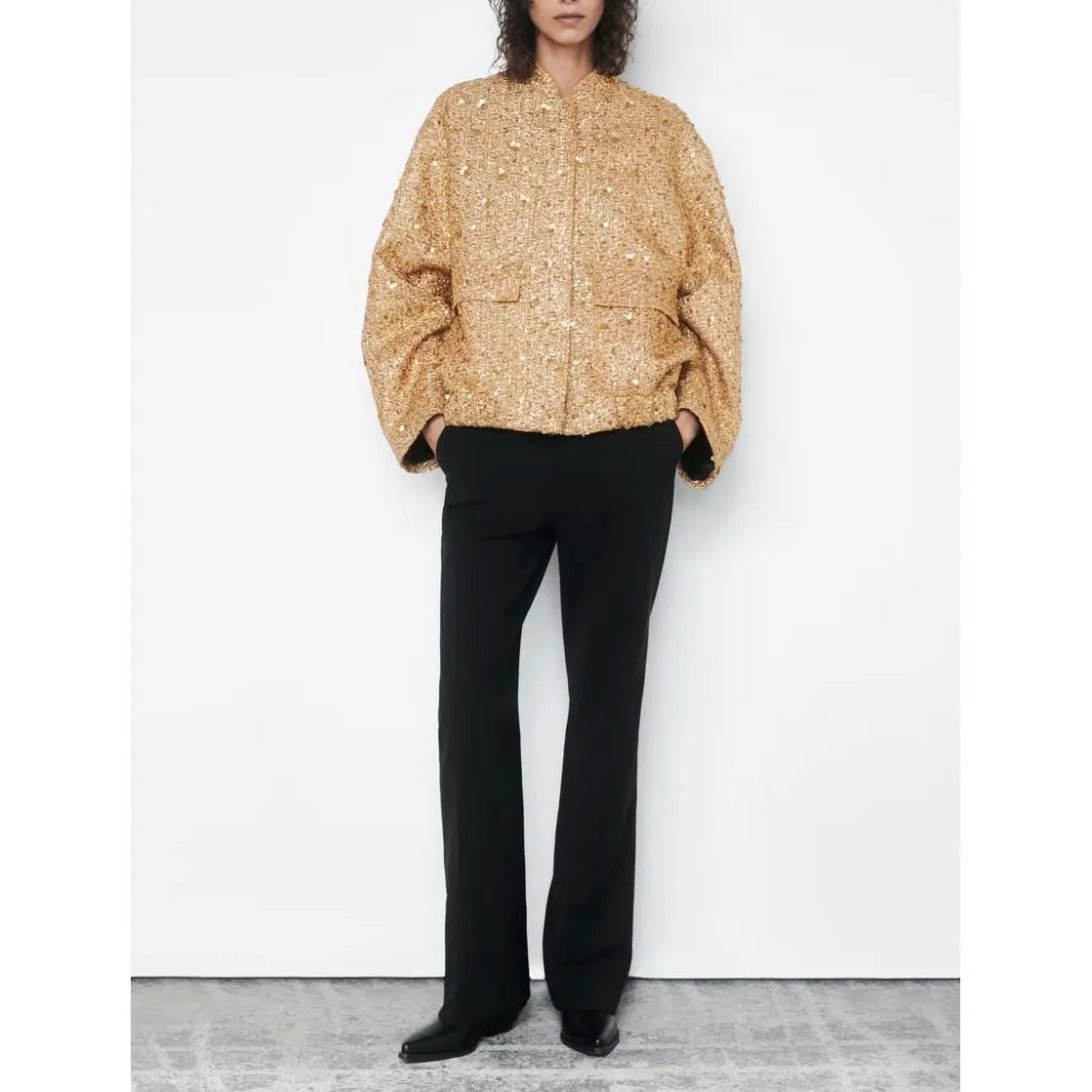 Fall New Women's Jacket Series Pocket Decorated Short Style Pearl Embellished Outerwear Commute Style Loose Fit Polyester Fiber