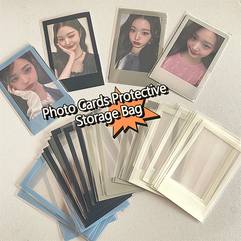 40Pcs/pack Kpop Solid Color Border Photocard Sleeves Idol Photo Cards Protective Storage Bag Card Protector Card Film