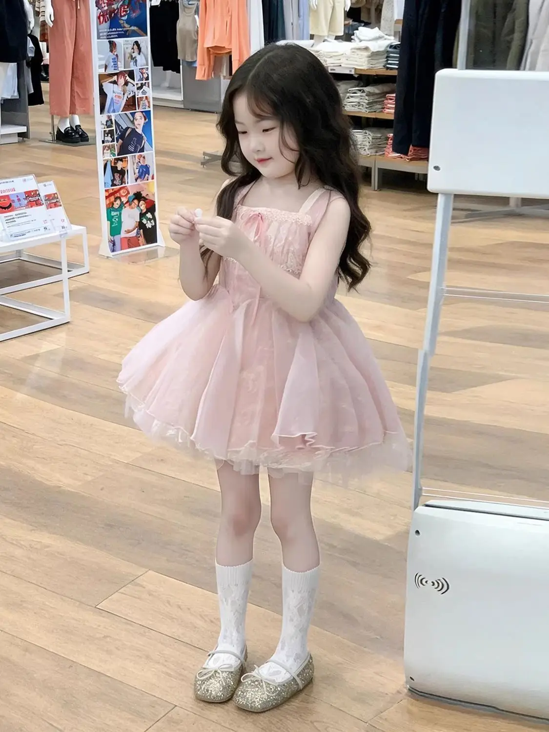 Girls Pink Suspender Lolita Dress Summer Princess Children's Mesh Fluffy Yearly
