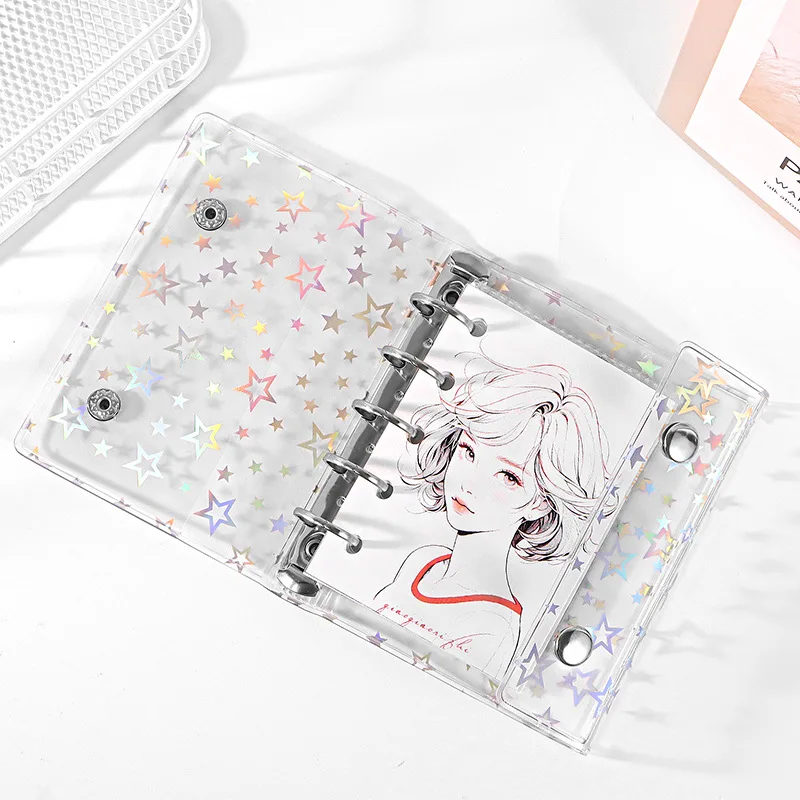 M5 5Holes Transparent Star Loose Leaf Binder Cover Journal Sketchbook Accessories Diary Office Supplies